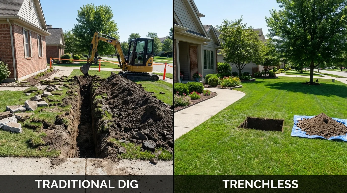 Trenchless sewer repair with minimal yard damage versus traditional excavation in Greybull, WY